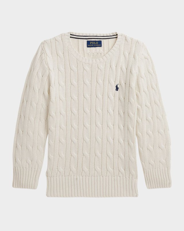 Boy's Combed Cotton Cable-Knit Sweater, Size 2-7